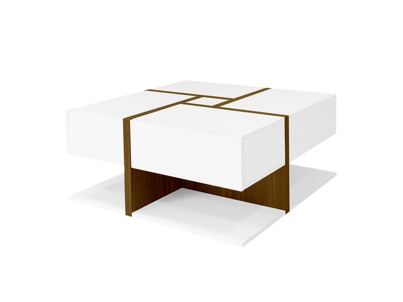  Table basse laquée brillante avec 4 tiroirs, coloris unique et design linéaire, espace de rangement en dessous. 78 x 78 x 34,8 cm  - Conforama A