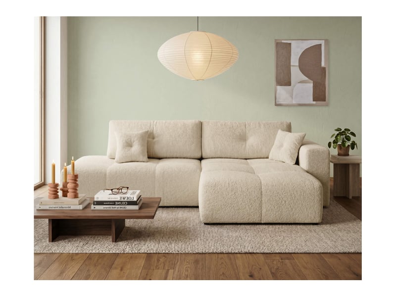  Celine - canapé d'angle fixe convertible 4 places en bouclette  - Conforama B