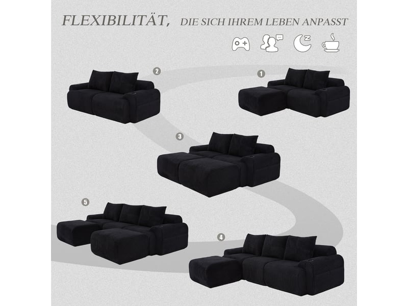 Canapé d'angle panoramique fixe 3 places tissu noir - Conforama E