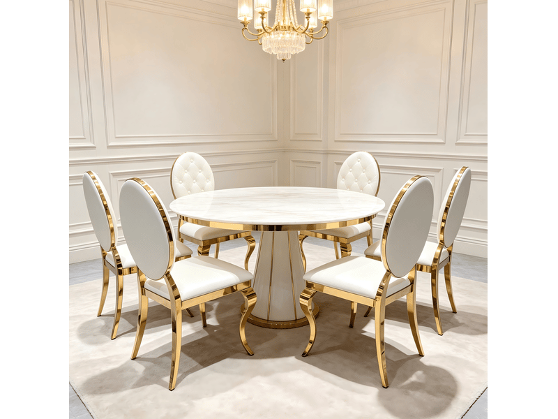  Lot de 2 chaises de salle à manger modernes en similicuir blanc et doré  - Conforama W