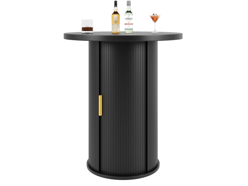  Meuble bar rond avec 1 porte coulissante et 4 étagères de rangement, en mdf et métal, pour salon, 60 × 60 × 91,6 cm  - Conforama A