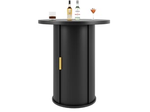 Meuble bar rond avec 1 porte coulissante et 4 étagères de rangement, en mdf et métal, pour salon, 60 × 60 × 91,6 cm