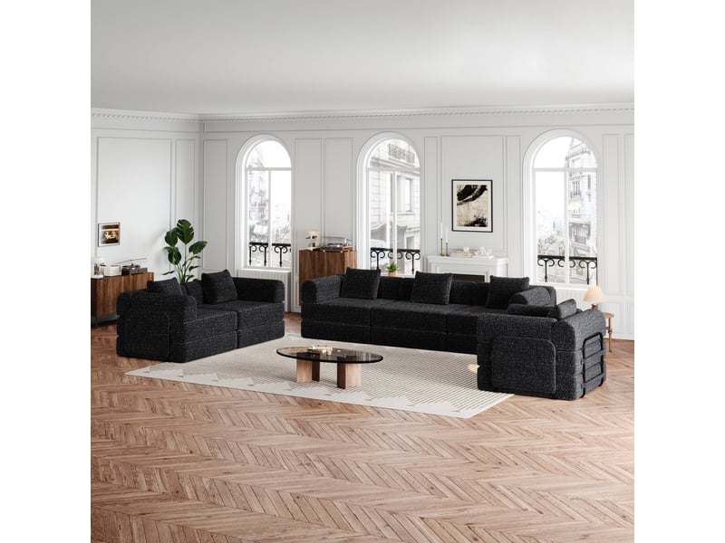  Canapé panoramique xxl modulable - 274x184x70cm - chauffeuse lit chenille, poches rangement, cadre acier - gris foncé  - Conforama C