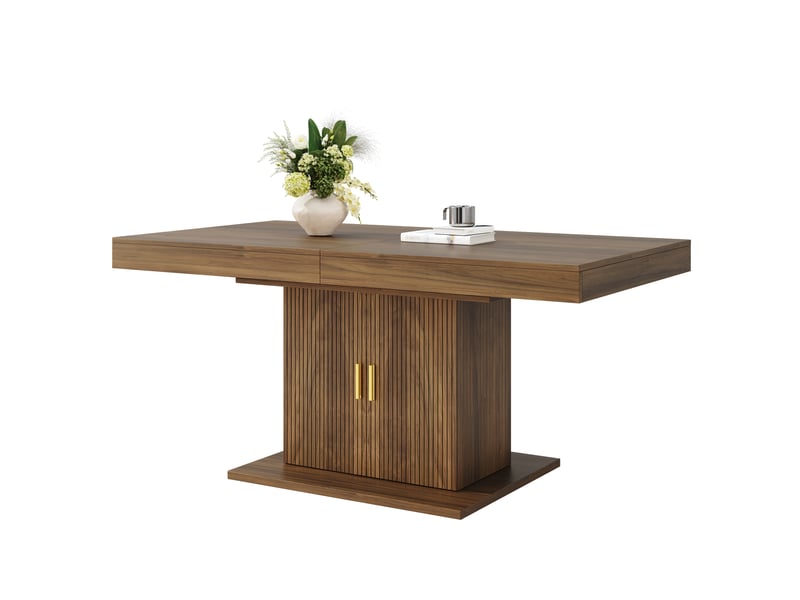  Table de salle à manger extensible avec rangement 140–180×90×75,2 cm en mdf et métal marron  - Conforama A