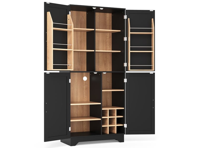  Buffet de cuisine 80 x 40 x 180 cm rangement haut 4 portes style grange range-bouteilles intégré rangements sur portes meuble de rangement  - Conforama E
