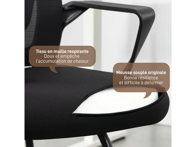  Chaise de bureau ergonomique sans roulettes, soutien lombaire, chaise de conférence avec dossier en maille, noir  - Conforama E