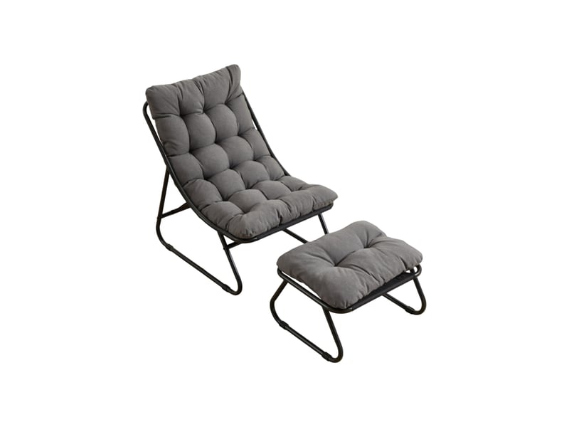 Chaise longue d'extérieur avec repose-pieds 65x78x86 cm style moderne métal gris et noir - Conforama A
