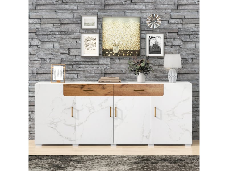 Buffet 4 porte(s) 2 tiroir(s) - 208 cm blanc panneau de particules buffet blanc - Conforama E