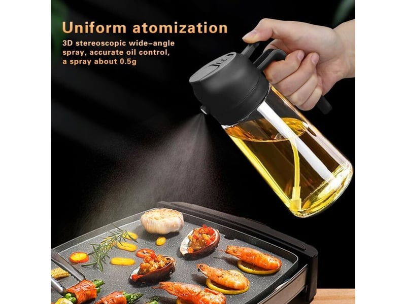  Distributeur d'huile 2-en-1 - cuisine - verre incassable - 470 ml - pulvérisateur d'huile - transparent  - Conforama B