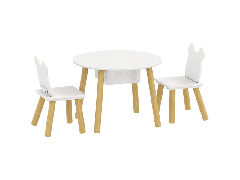  Ensemble 1 table ronde, 2 chaises pour enfant 3 pièces, dossier en forme d'ours, activités, bricolage, 3-6 ans, repas  - Conforama B