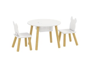 Ensemble 1 table ronde, 2 chaises pour enfant 3 pièces, dossier en forme d'ours, activités, bricolage, 3-6 ans, repas