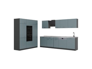 Vicco cuisine, bleu-grischêne doré, 180cm plan de travail marbre