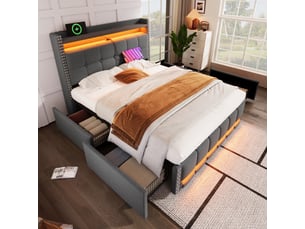 Lit avec rangement 140x200 cm <strong>SWEIKO</strong>  <strong></strong> coloris gris