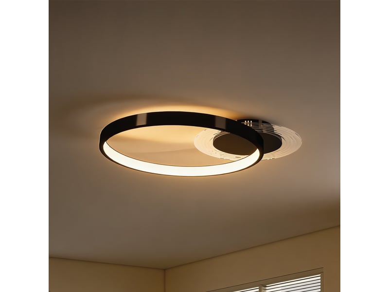  Plafonnier led moderne à 2 anneaux avec température de couleur réglable, puissance 30 w, noir  - Conforama A