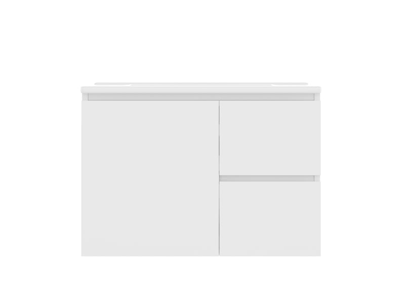 Meuble vasque mural salle de bain blanc 76 cm avec lavabo intégré, led radar et 2 tiroirs silencieux - Conforama A