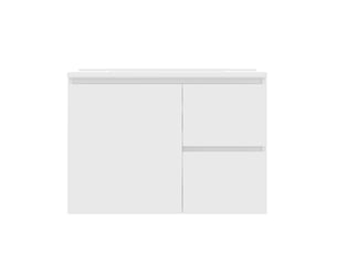 Meuble vasque mural salle de bain blanc 76 cm avec lavabo intégré, led radar et 2 tiroirs silencieux