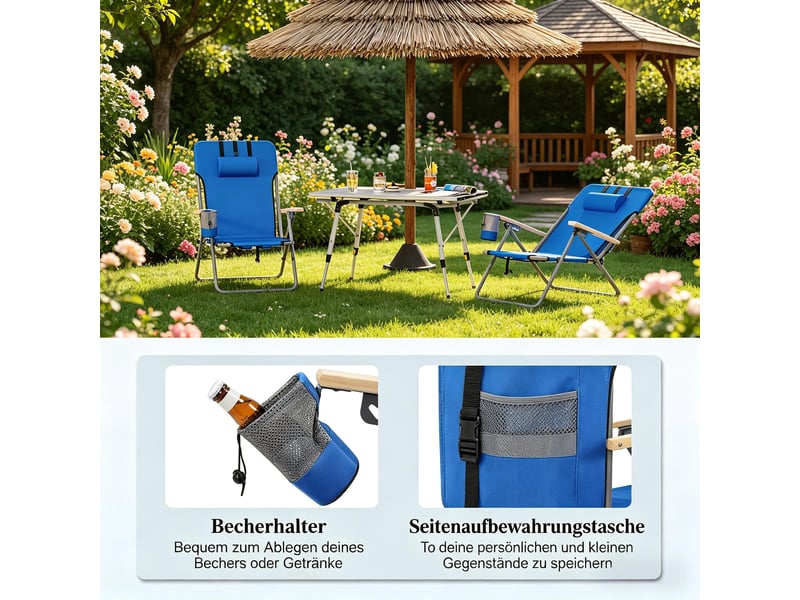  Chaise de camping pliante dossier réglable 4 positions bleu  - Conforama E