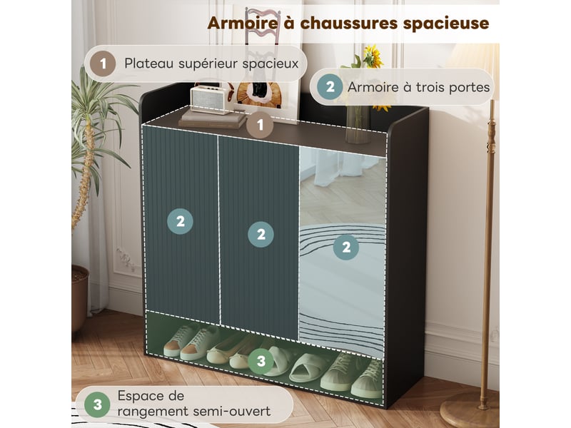  Meuble à chaussures coloris noir ORGL4712S - Conforama C