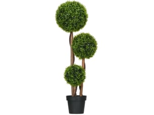 Plante artificielle buis 110 cm à 3 boules en polyéthylène vert avec protection uv, pour intérieur et extérieur