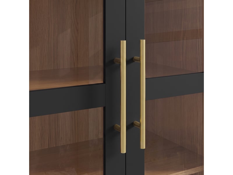 Buffet 110x40x185cm avec 3 portes et 4 tiroirs, niche ouverte arquée, grand rangement, poignées en aluminium, mdf noir ABC - Conforama D
