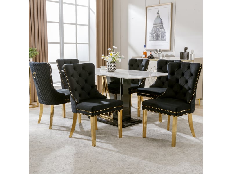 Lot de 6 chaises de salle à manger en velours noir et doré - Conforama B