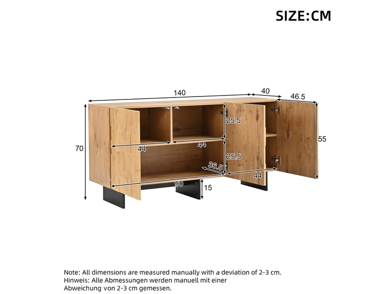  Buffet 140x40x70 cm 3 portes avec motif gaufré coloris bois naturel  - Conforama C