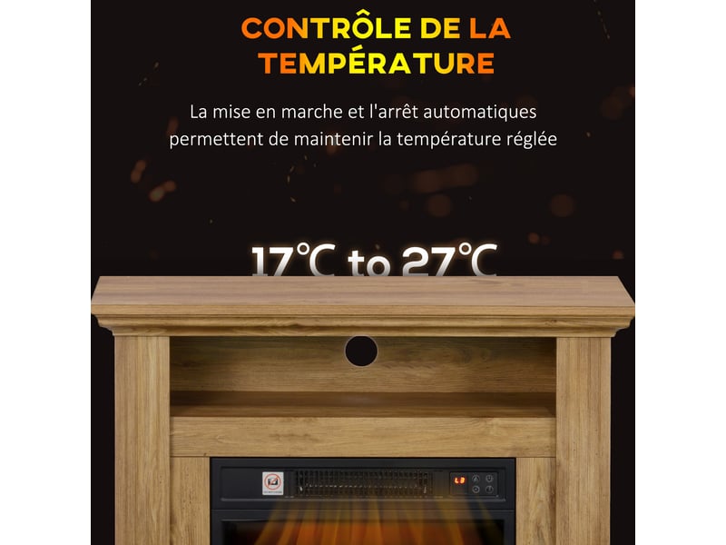  Cheminée électrique effet flammes 3d luminosité réglable 1800 w avec télécommande brun effet bois 81,5 x 30 x 76,2 cm  - Conforama R