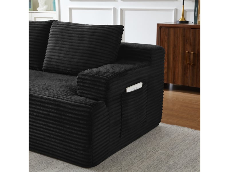  Canapé d'angle convertible 4 places, avec 3 coussins épais, confort d'assise profond, noir, 238x 152 x 66cm  - Conforama E