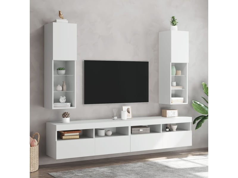  Meubles tv - banc tv - meuble de rangement avec lumières led 2 pcs blanc 30,5x30x102 cm  - Conforama B