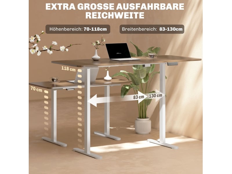  Piètement de bureau électrique réglable blanc en acier, double moteur et 3 mémoires, sans plateau de bureau  - Conforama D