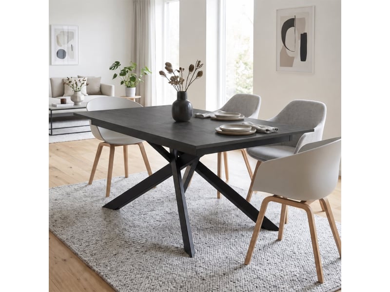  Table extensible en mélaminé avec structure noire 140190x90 pluto - gris  - Conforama D