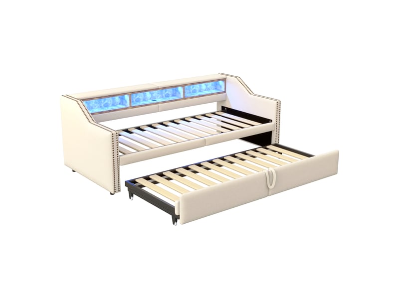  Lit extensible 90180 × 200 cm led, usb en tissu - beige C-CRAFTLINK - Conforama D