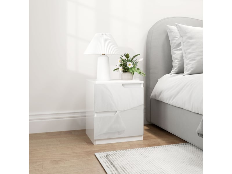  Table de chevet avec 2 tiroirs de rangement pour chambre en panneaux de particules 40×40×48 cm blanc brillant  - Conforama B