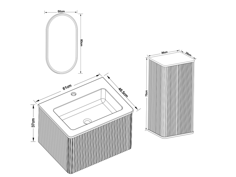  Meuble de salle de bains suspendu blanc 61 cm avec vasque, colonne et miroir led réglable anti-buée design  - Conforama C
