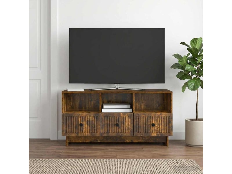  Meuble tv - banc tv - meuble de rangement chêne fumé 102 x 34,5 x 50 cm bois d'ingénierie  - Conforama B