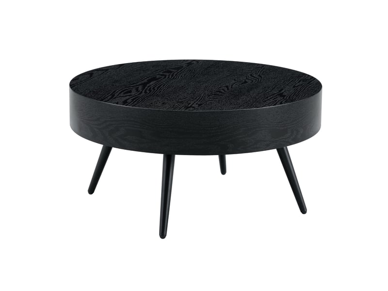  Table basse ronde 70 cm noire, mdf décor bois et pieds métalliques réglables  - Conforama A