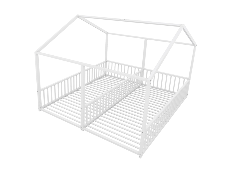  Lit enfant 90x200cm,lit cabane,lit double,lit au sol en métal avec balustrade,blanc lit enfant blanc - Conforama E