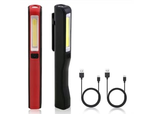Led lampe travail 1w (2 pcs noir et rouge) cob torche lampe 3w rechargeable usb cable avec clip, diy 350 lumens 2 en 1 abs lampe poche pour maison, ga