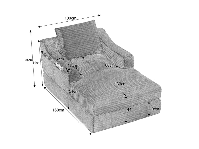 Fauteuil convertible en velours côtelé avec assise modulable et couchage d’appoint, noir - Conforama D
