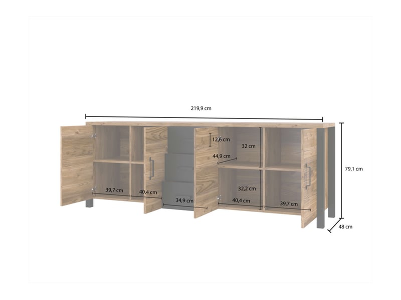  Buffet solan avec 4 portes et 3 tiroirs - noir bois SOLAN - Conforama E
