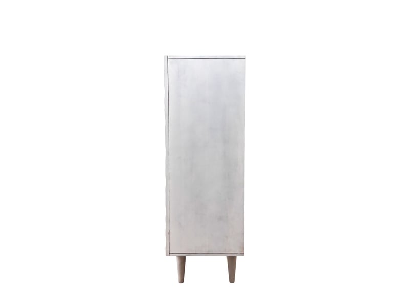 Buffet haut à 2 portes en bois de manguer masif patiné blanc - Conforama E