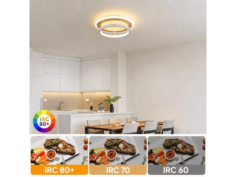  Plafonnier led rond moderne, d30 x h9 cm, lampe de plafond 30 w 2494 lm, blanc sable et bois, 3000 k blanc chaud, salon, chambre, cuisine  - Conforama D