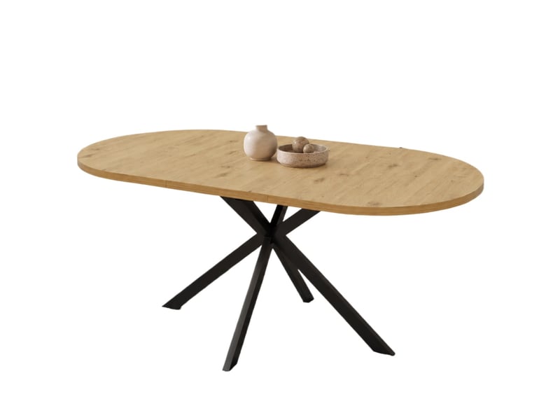  Table extensible ovale 120 à 160 sur 80 sur 75 cm coloris bois mdf pieds métal salle à manger  - Conforama A