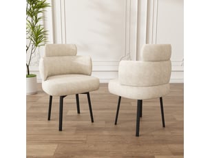 Chaise de salle à manger pivotante 360° avec accoudoirs, revêtement chenille et dossier incurvé, crème blanc, pour salle à manger salon coiffeuse