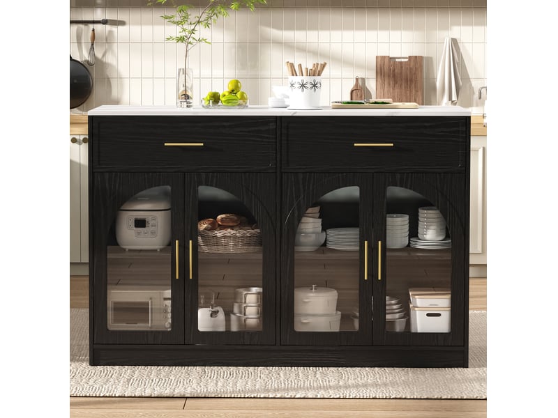  Îlot de cuisine 135x55x91 cm avec éclairage led mdf noir  - Conforama B