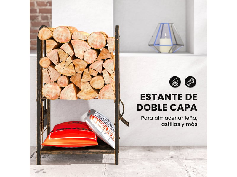  Porte-bûches métallique 2 niveaux avec 4 outils, charge 100 kg, 43 x 30 x 74 cm  - Conforama R