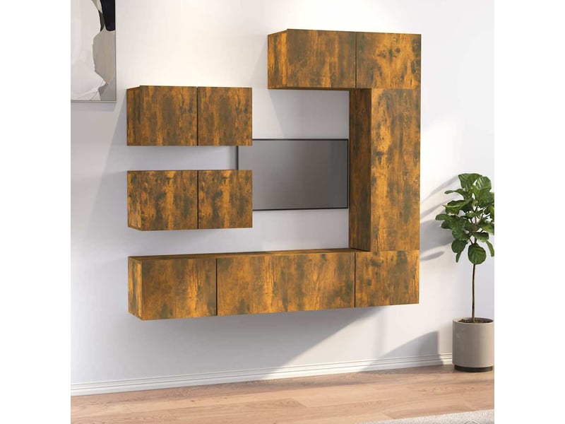  Ensemble de meubles tv 6 pcs chêne fumé bois d'ingénierie shl12370  - Conforama B