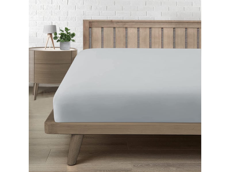  Drap housse 160x200cm avec bonnet 30cm – gris clair  - Conforama C