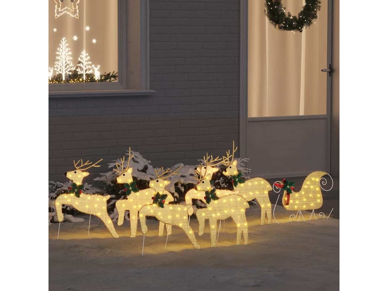 Lot de 7 rennes led, éclairage de noël, décoration de noël doré 43 x 18 x 66 cm tissu cf62099 - Conforama B