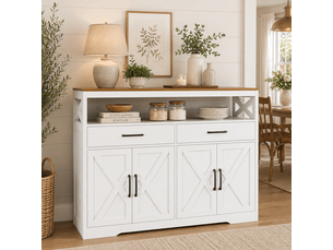 Buffet de cuisine, salle à manger, meuble de rangement avec 2 tiroirs et 3 portes, étagère réglable, pour cuisine, salon, 140x40x105 cm, blanc